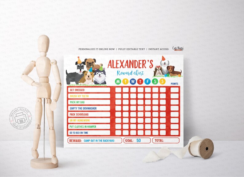 Editable Puppy Dog Reward Chart for Kids Printable Puppy - Etsy