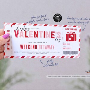 Weekend Getaway Voucher Template, Surprise Valentine's Day Trip gift ticket, Valentines gift, Trip Away Voucher Editable INSTANT DOWNLOAD