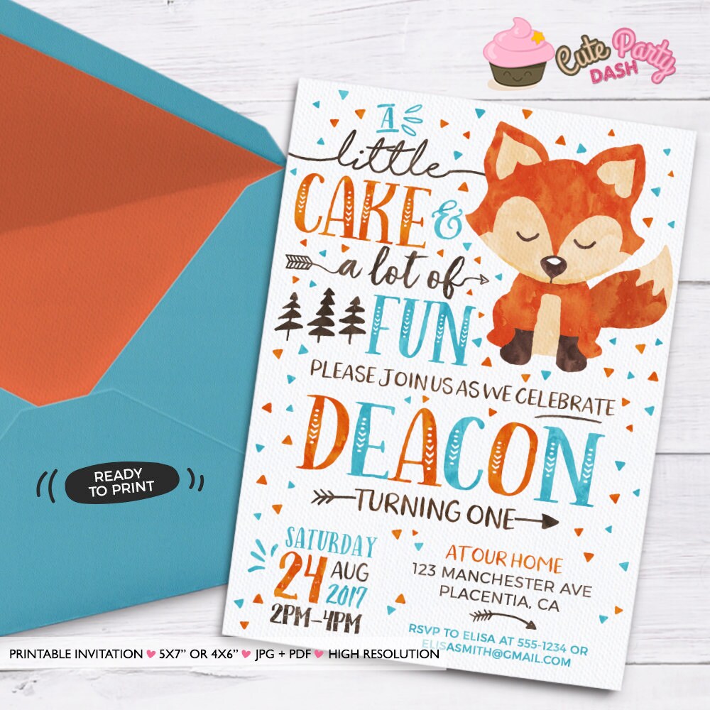 Woodland Birthday invitation DIY Fox invitation Woodland Party Etsy