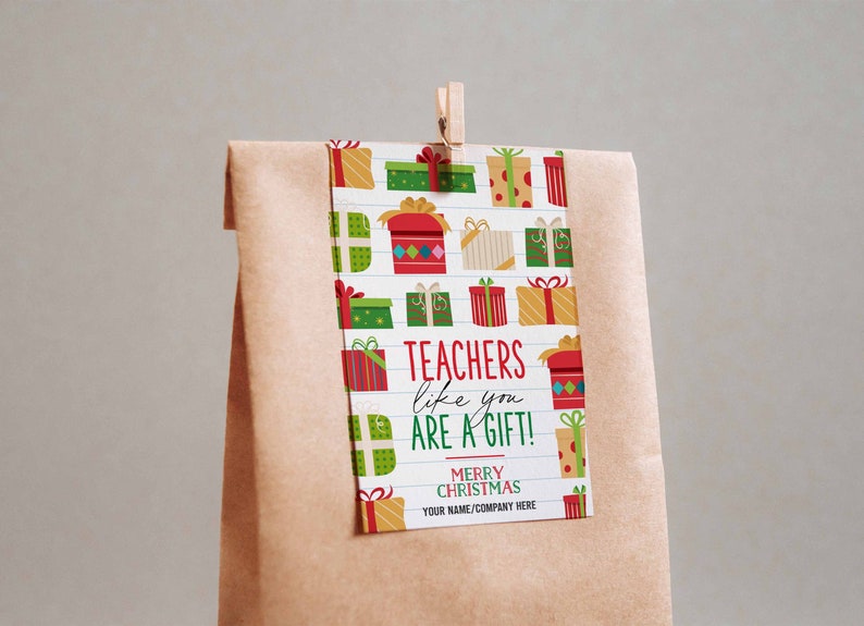 Christmas Teacher Thank you Tag, Holiday Appreciation Gift Tags Christmas Gift Card Employee Company Staff Teacher INSTANT DOWNLOAD EDITABLE