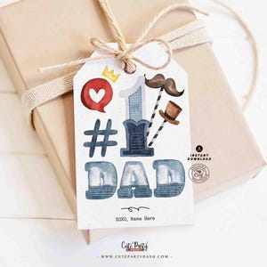 Etiquetas de presente para pai número 1 DOWNLOAD INSTANTÂNEO Cartão de feliz dia dos pais editável para impressão, presente de filhos, filhos, filhas, esposas, presente para pai, etiqueta de biscoito