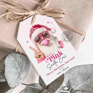 In My Pink Santa Era Christmas Gift Tag Printable INSTANT DOWNLOAD Trendy Retro Christmas Gift Tag –  Cool Santa Holiday Tag for Fun Gifting