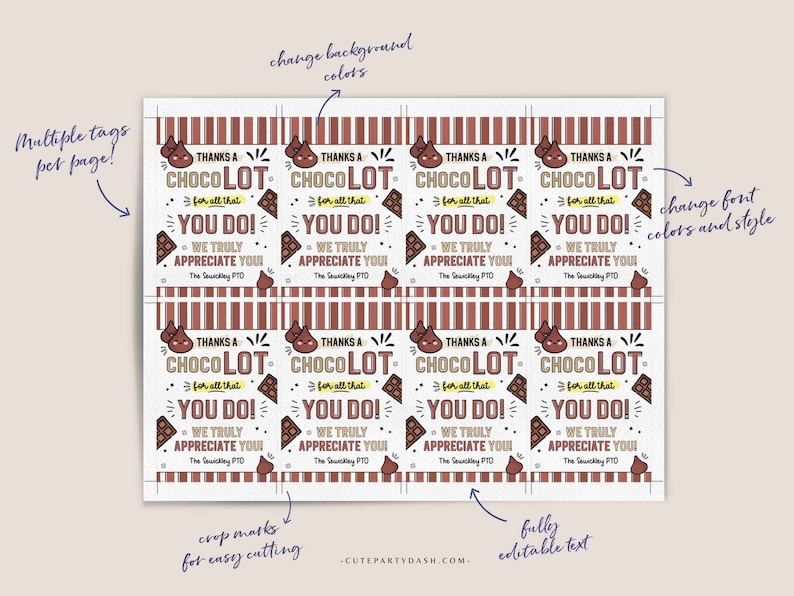 Chocolate Appreciation Tags Thank you tags Editable Appreciation gifts Teacher Chocolate Printable Staff Appreciation Week INSTANT DOWNLOAD