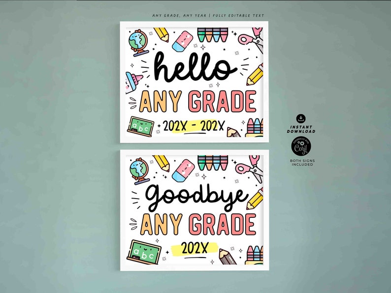 Editable First day of School Sign Bundle Printable INSTANT DOWNLOAD, EDITABLE First Day & Last Day Back to school Sign Set Chalkboard