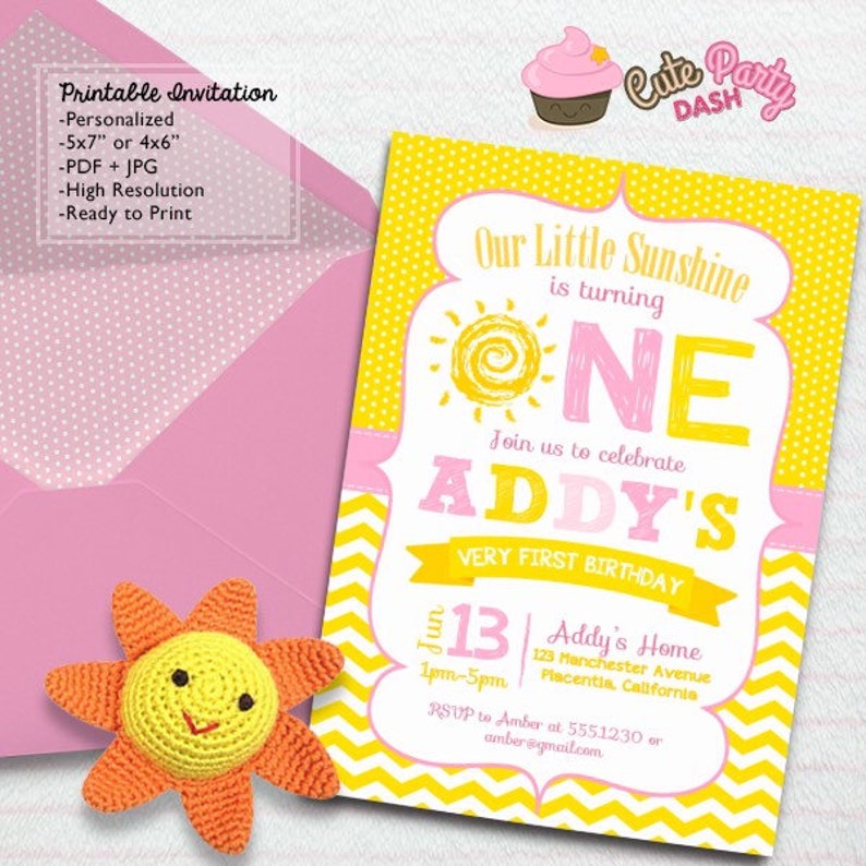 You are my Sunshine First Birthday Party invitations DIY Etsy