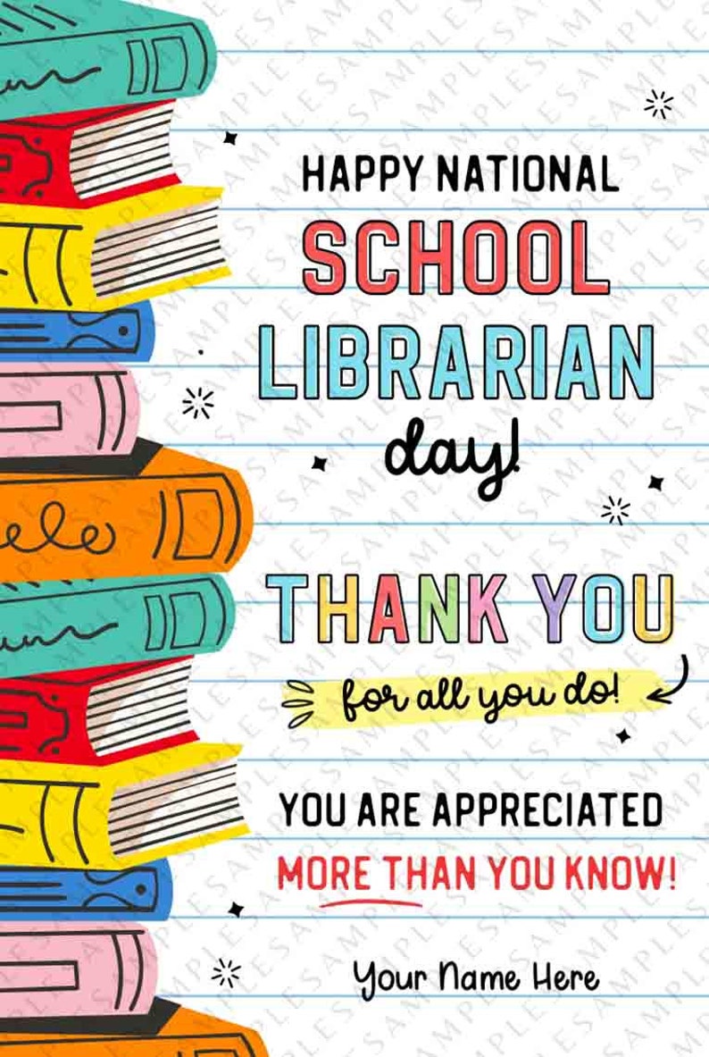School Librarian Appreciation Gift Tag Printable Editable School Library Day Books Gift Tag Template Thank You Tag INSTANT DOWNLOAD