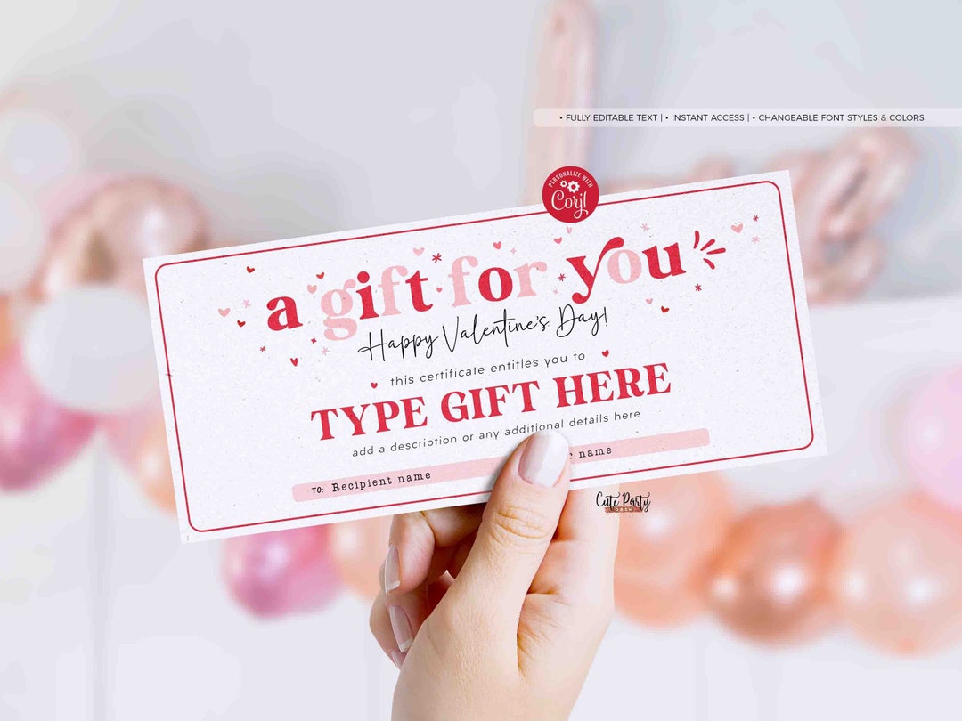 Custom Valentine's Day Gift Certificate Printable INSTANT DOWNLOAD