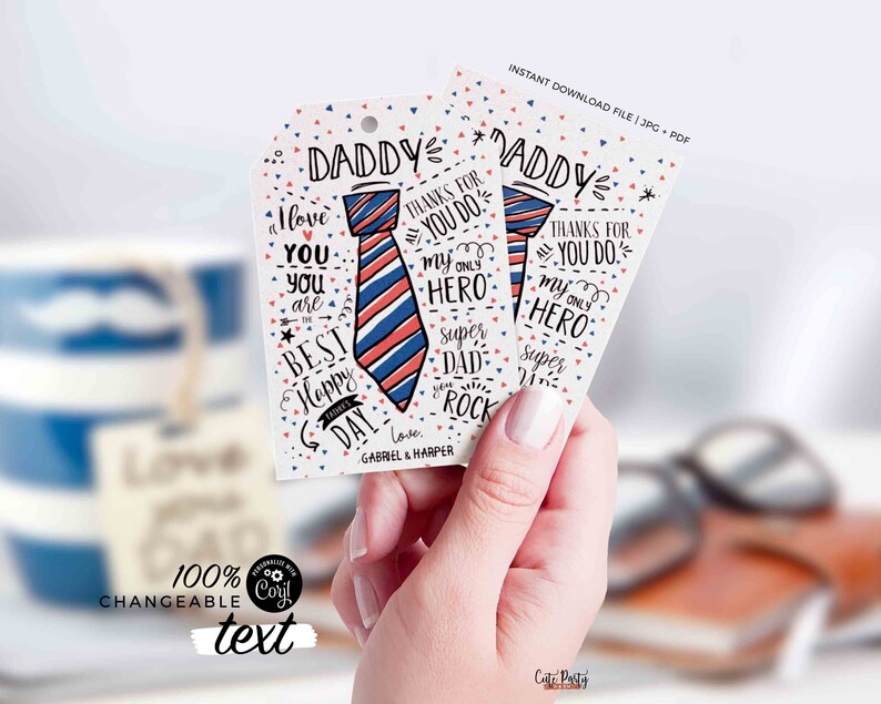 Happy Fathers Day Gift Tag Printable Card Super Dad Editable Fathers Day gift from kids son daughter wife gift for new dad INSTANT DOWNLOAD