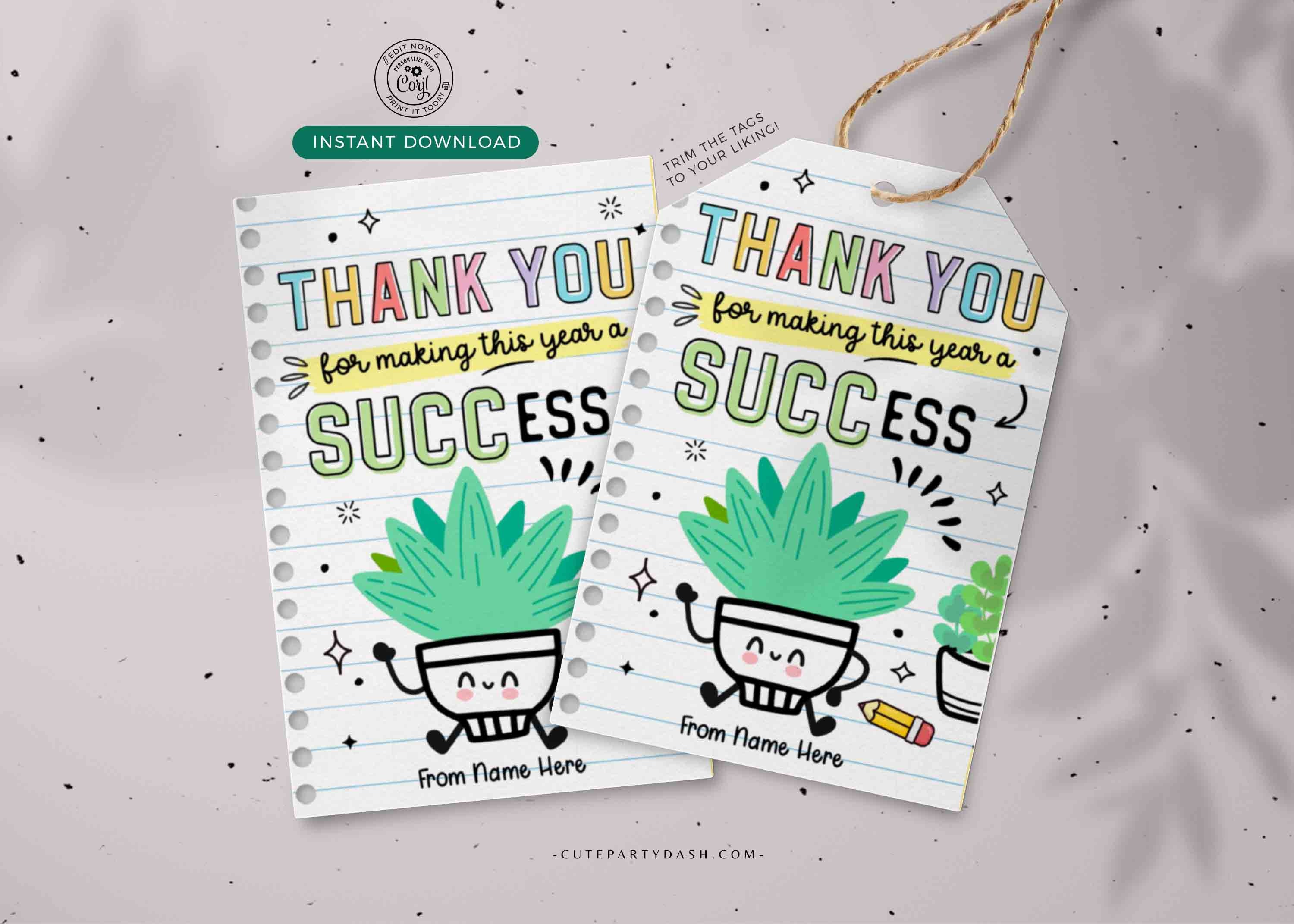 Thanks Fg Succulent Thank You Gift Tag: Teacher Appreciation (instant Download ...