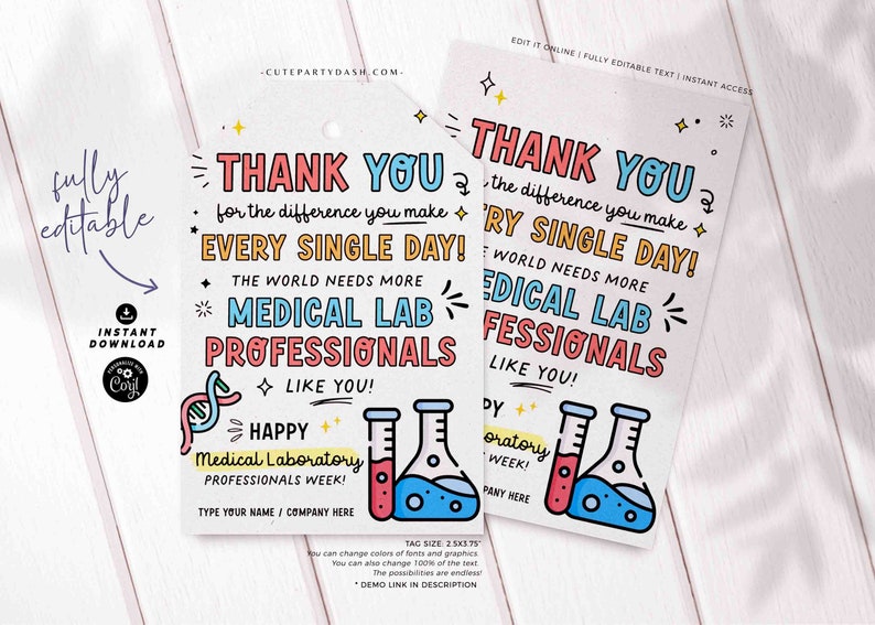 Lab Week Beakers Lab Week Gift Tags: Editable Appreciation Thank You (digital Download ...