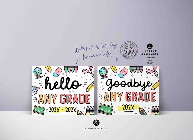 Editable First day of School Sign Bundle Printable INSTANT DOWNLOAD, EDITABLE First Day & Last Day Back to school Sign Set Chalkboard