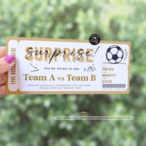 EDITABLE Soccer Game Ticket Template, Ticket Gift idea, Printable Surprise Soccer Match Gift Voucher Certificate INSTANT DOWNLOAD