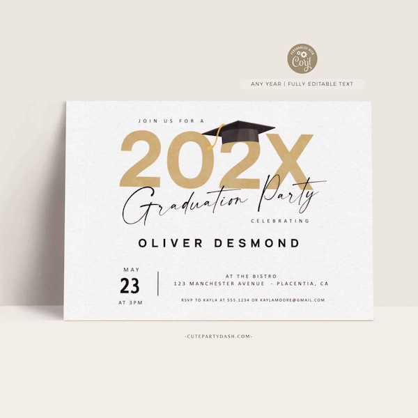 Minimalist Graduation Party Invitation: Editable Calligraphy (Digital Download)