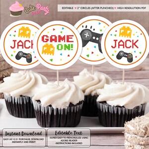 INSTANT DOWNLOAD - EDITABLE Video Game Cupcake Toppers Video Game Party ...