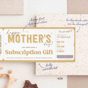 Mothers Day Gift, Subscription Gift Ticket Voucher, Streaming Service, EDITABLE Subscription Gift Box Coupon Surprise Gift INSTANT DOWNLOAD