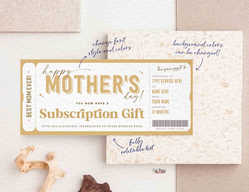 Mothers Day Gift, Subscription Gift Ticket Voucher, Streaming Service, EDITABLE Subscription Gift Box Coupon Surprise Gift INSTANT DOWNLOAD