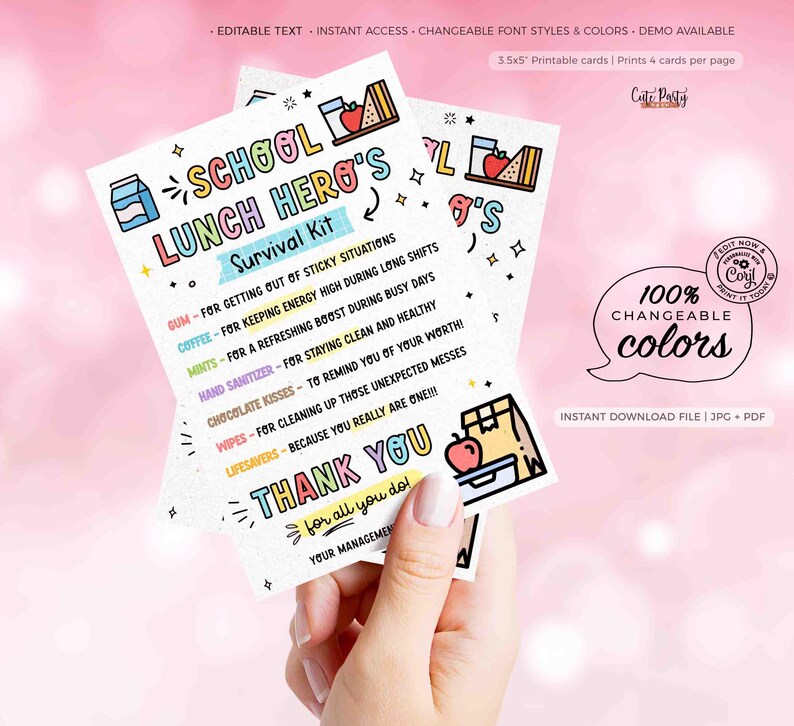 School Lunch Hero Survival Kit Tag: Editable Gift (Digital Download) image 2