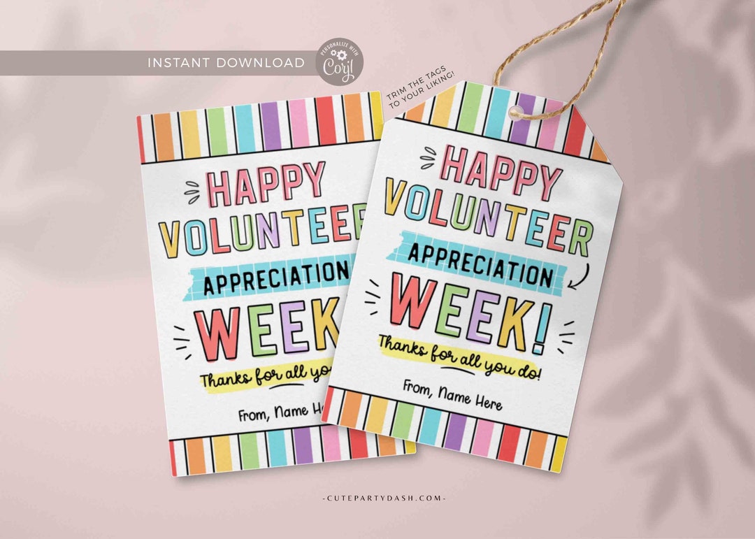 Volunteer Appreciation Gift Tag Editable Employee Appreciation Week
