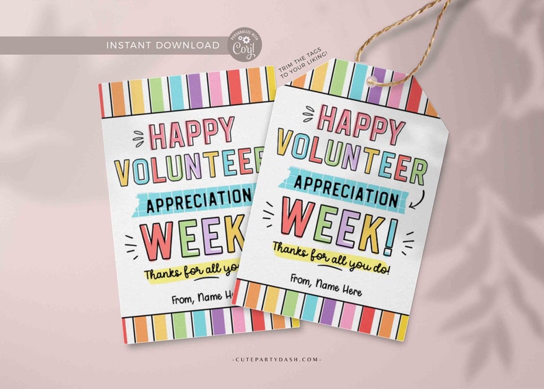 Volunteer Appreciation Gift Tag Editable Employee Appreciation Week Thank You Card Staff Printable Label Team Member INSTANT DOWNLOAD