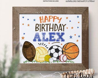 Sports Birthday Welcome sign INSTANT DOWNLOAD EDITABLE printable decor Sports party decorations Baseball golf football soccer ball 438