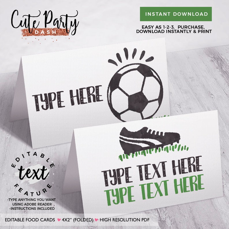 INSTANT DOWNLOAD, Editable Soccer Birthday food cards