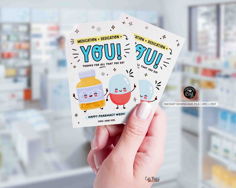 Pharmacy Week Appreciation Gift Tag INSTANT DOWNLOAD Printable RX Pharmacy Tech Thank You Gift Tag Editable Gift for Pharmacist appreciation