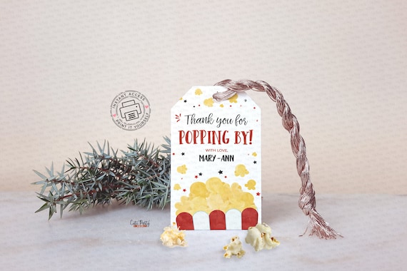 Movie Night Favor Tags: Editable Popcorn Birthday Tag (Instant Download)