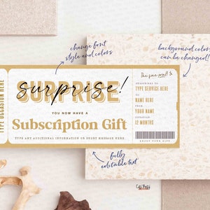 Surprise Birthday Gift, Subscription Gift Ticket Voucher, Streaming Service, EDITABLE Subscription Box Coupon Gift INSTANT DOWNLOAD