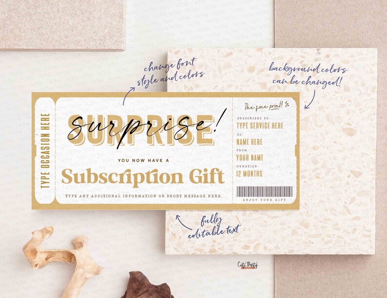 Surprise Birthday Gift, Subscription Gift Ticket Voucher, Streaming Service, EDITABLE Subscription Box Coupon Gift INSTANT DOWNLOAD