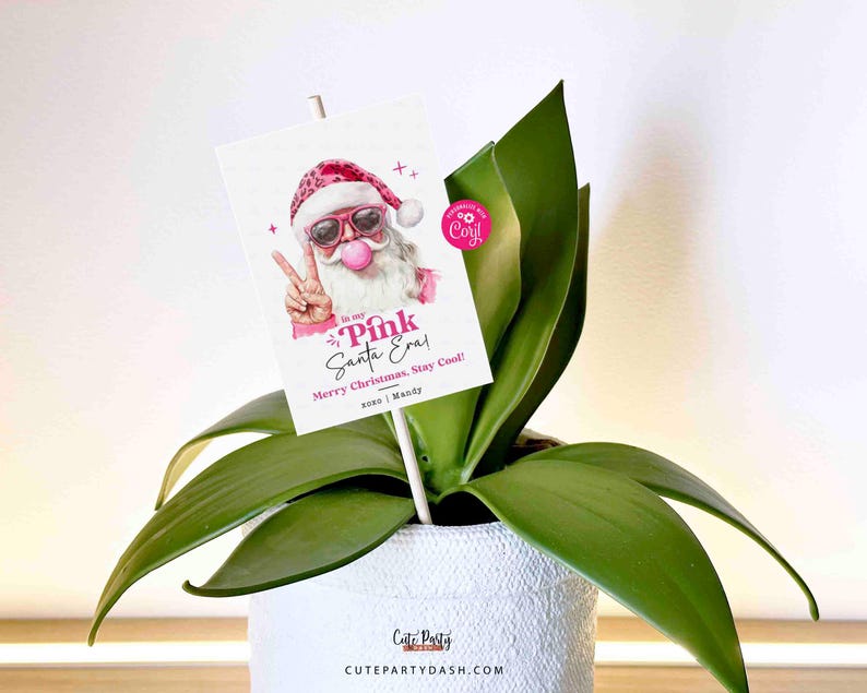 In My Pink Santa Era Christmas Gift Tag Printable INSTANT DOWNLOAD Trendy Retro Christmas Gift Tag –  Cool Santa Holiday Tag for Fun Gifting
