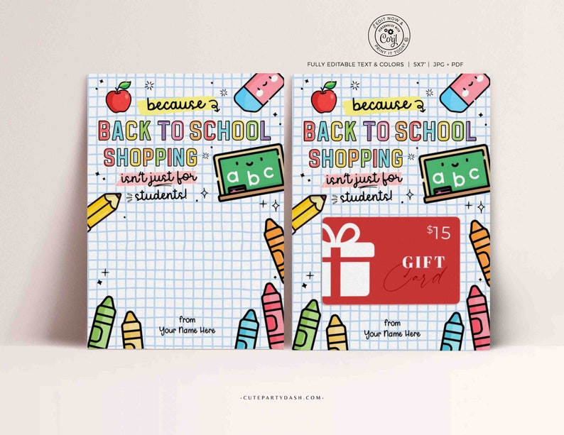 School Supplies Gift Card Holder Printable Happy First Day of School Gift for Teacher Editable Welcome Back to School card INSTANT DOWNLOAD