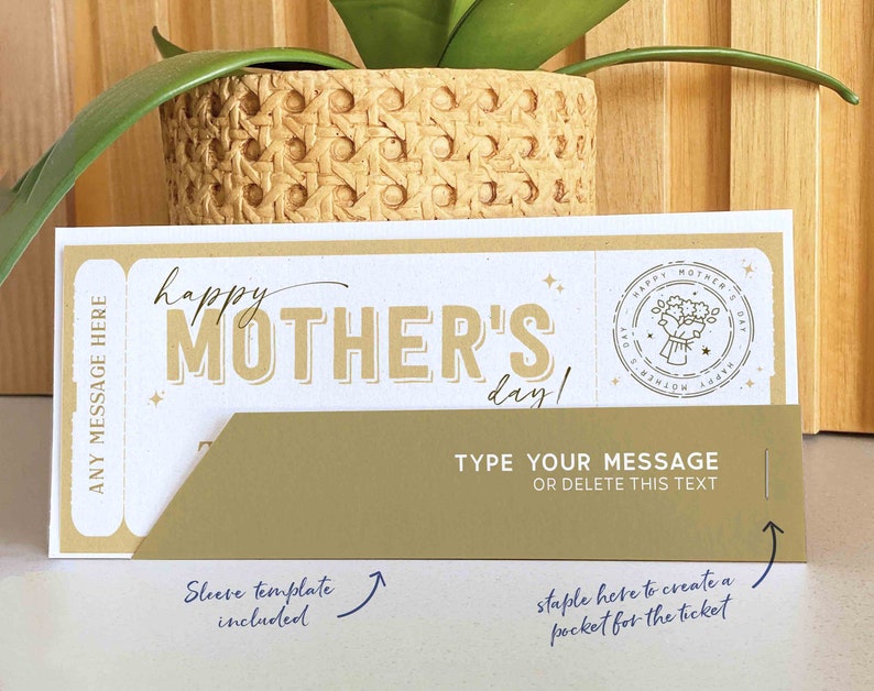 Mother's Day Gift Voucher, Surprise Gift for Mom Certificate Template, Experience Ticket Editable Golden Gift Ticket Coupon INSTANT DOWNLOAD
