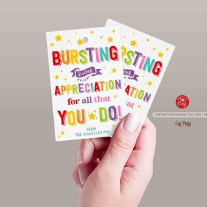 Editable Bursting Appreciation Printable Gift Tag, Star Staff Teacher Appreciation, Team Member Printable favor treat tag