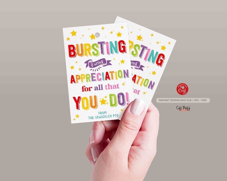 Editable Bursting Appreciation Printable Gift Tag, Star Staff Teacher Appreciation, Team Member Printable favor treat tag