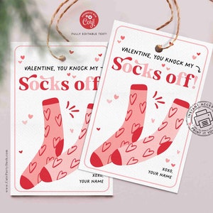 You Knock My Socks Off Classroom Valentine Kids Tag Printable INSTANT DOWNLOAD Happy Valentine's Day EDITABLE Non-Candy Preschool Classroom