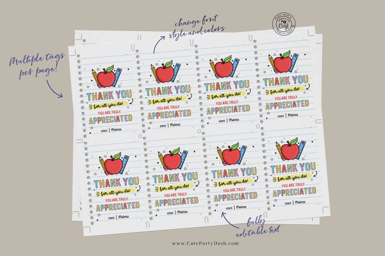 EDITABLE Thank you for all you do we truly appreciate you Tag, Teacher Appreciation Tag, Staff Employee Appreciation School INSTANT DOWNLOAD