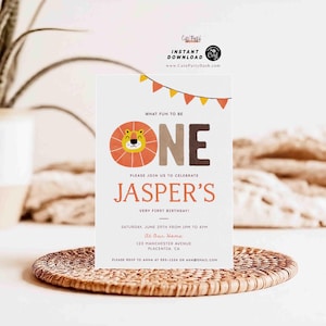 Wild One Birthday Boy Invitation Printable INSTANT DOWNLOAD Editable Lion Birthday Invitation Safari Wild One Party Invite Jungle Animal 353