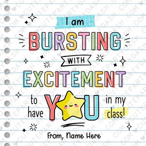 Bursting With Excitement Back to School Candy Tag Editable Printable Teacher Kids Starburst First day of school gift tag INSTANT DOWNLOAD