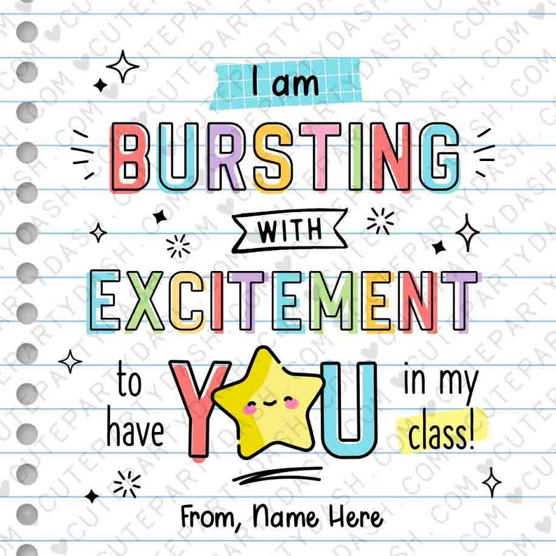 Bursting With Excitement Back to School Candy Tag Editable Printable Teacher Kids Starburst First day of school gift tag INSTANT DOWNLOAD