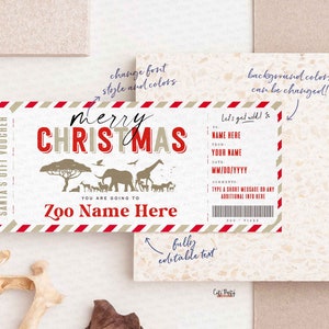 EDITABLE Christmas Zoo Trip Ticket Template, Animal Park Pass, Surprise Zoo Trip Gift Voucher Template, Printable Gift idea INSTANT DOWNLOAD