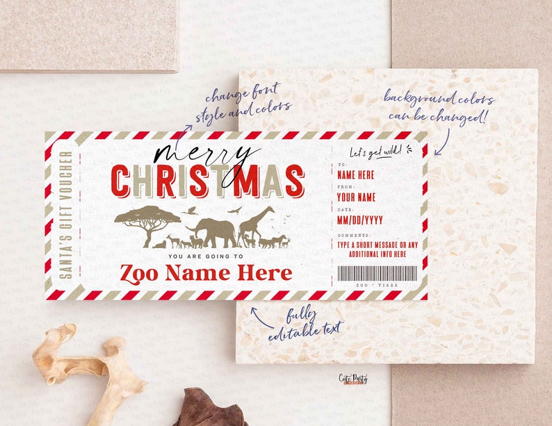 EDITABLE Christmas Zoo Trip Ticket Template, Animal Park Pass, Surprise Zoo Trip Gift Voucher Template, Printable Gift idea INSTANT DOWNLOAD