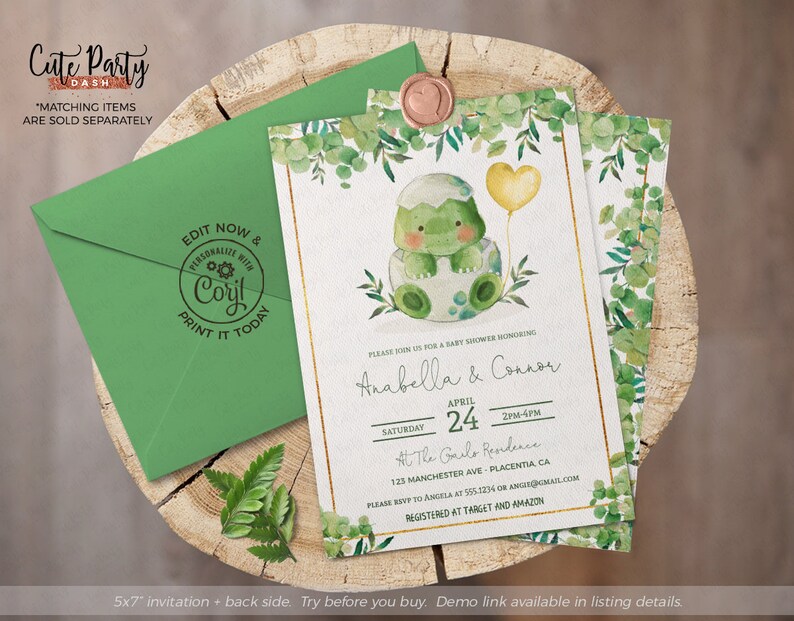 EDITABLE Dinosaur Baby Shower greenery invitation INSTANT DOWNLOAD
