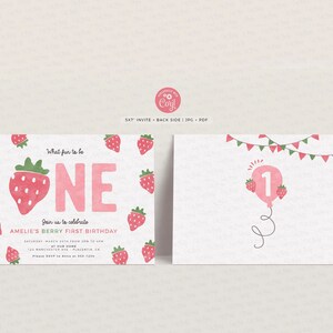 Berry First Birthday invitation digital Strawberry Printable invite Editable Berry Sweet One Girl birthday party INSTANT DOWNLOAD 408