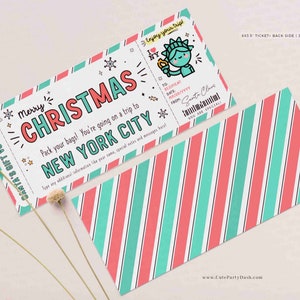 Christmas New York trip ticket Template, Editable Holiday gift ticket, Surprise NYC Vacation Boarding Pass Ticket Trip INSTANT DOWNLOAD Fech