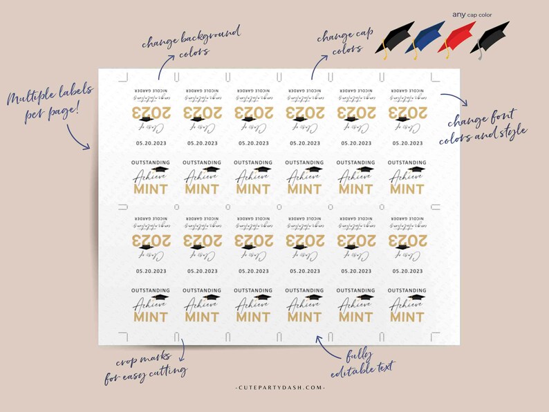 INSTANT DOWNLOAD Graduation Favors for guest 2023 Editable Senior Class of 2023 Graduation Party Mint Favors idea Candy High School Grad 420
