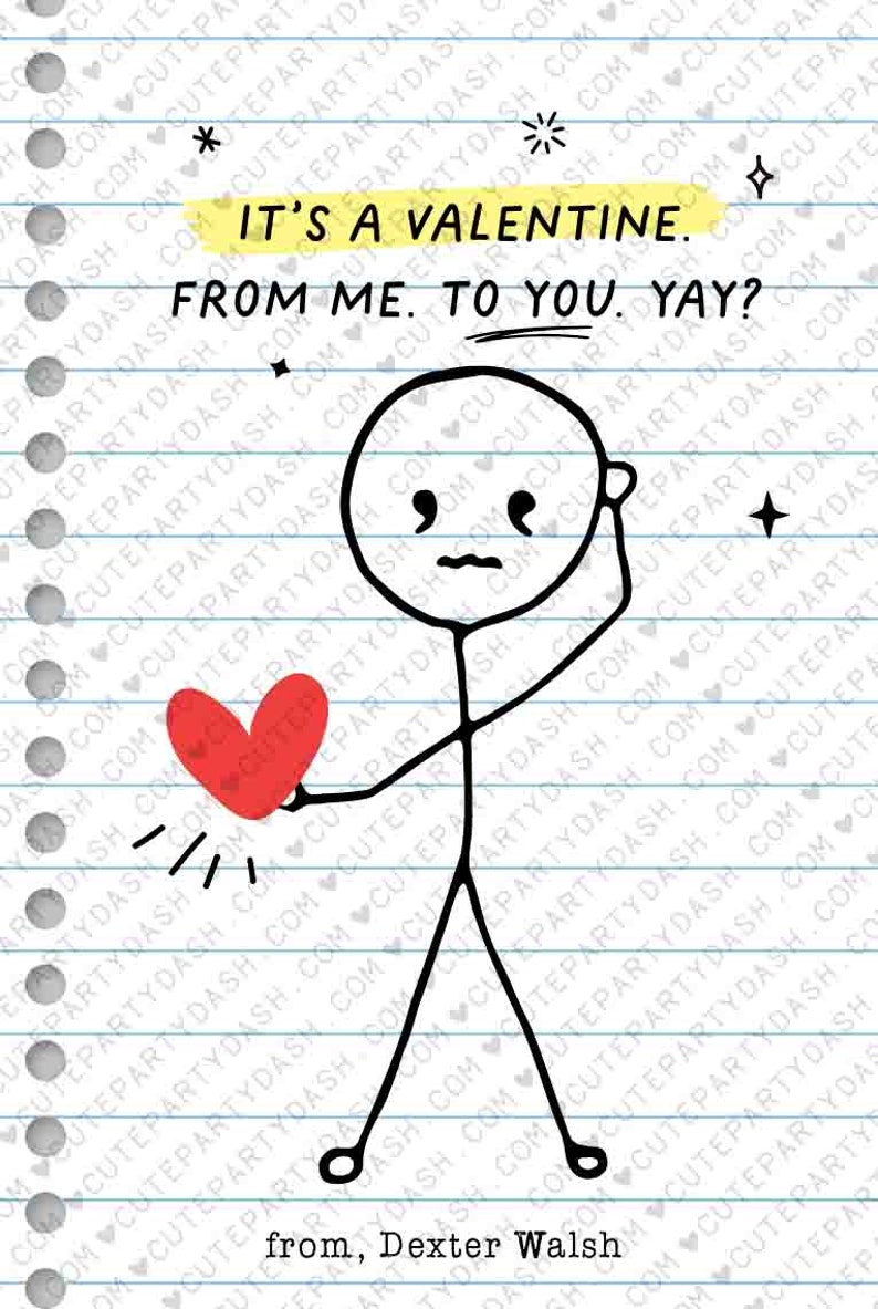 Funny Kids Valentine's Day Cards Printable INSTANT DOWNLOAD Classroom Kids School Tag Happy Valentine's EDITABLE Stick Figure Humor Card