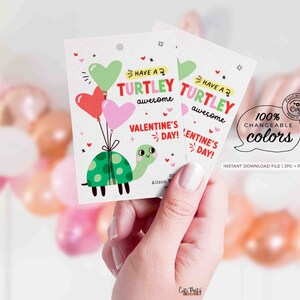 Valentine's Day Kids Classroom Punny Tags Printable INSTANT DOWNLOAD Happy Valentine's Day Pun Card EDITABLE Turtle Non-Candy School Teacher