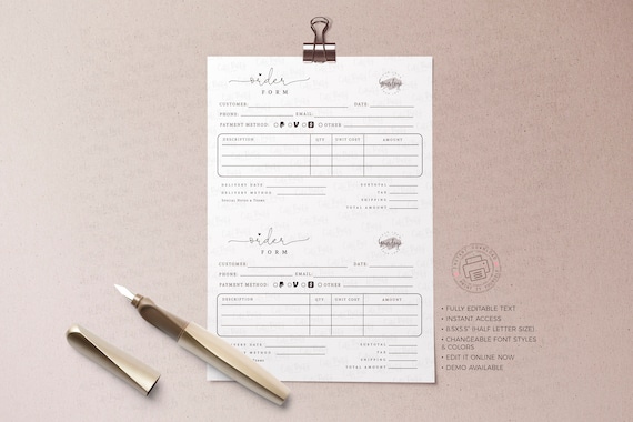Order Form Template Editable INSTANT DOWNLOAD Printable - Etsy