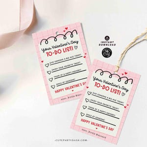 Valentine’s Day To-Do List Classroom Valentine Kids Tag Printable INSTANT DOWNLOAD Happy Valentine's Day EDITABLE gift tag