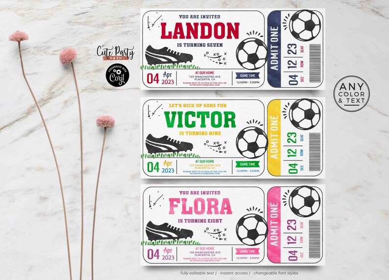 EDITABLE Soccer Birthday Party Ticket invitation, INSTANT DOWNLOAD, All Star Sport Birthday printable digital Ball corjl Invite